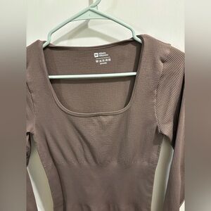 OQQ Brown Long Sleeve Ribbed jumpsuit